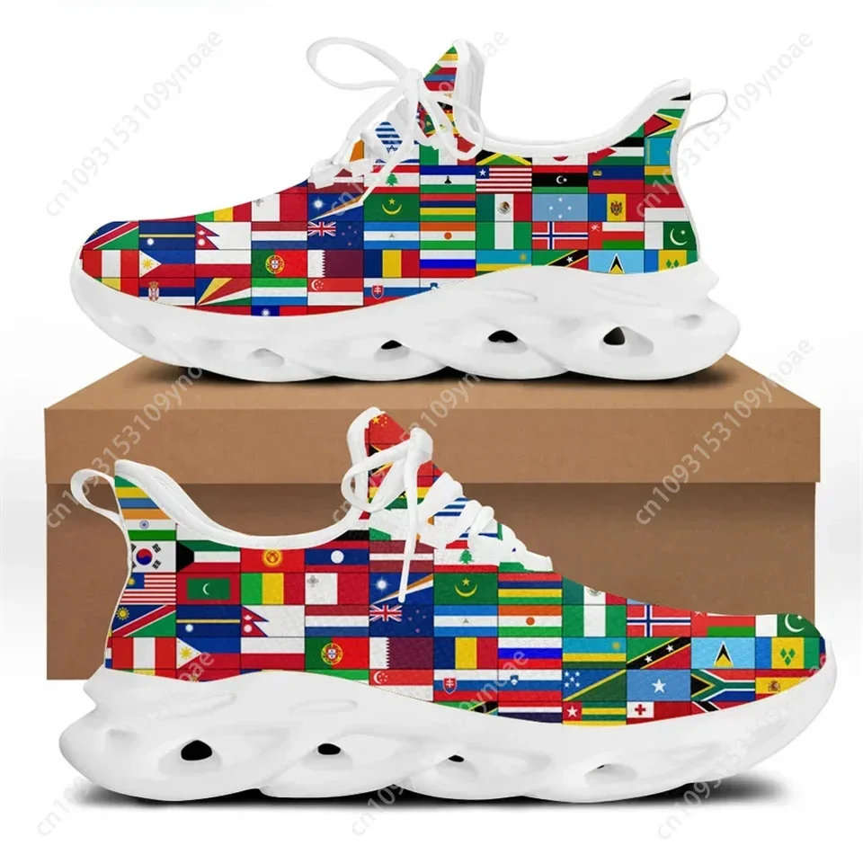 World Flags Print Lightweight Running Shoes - Men's Athletic Sneakers