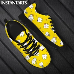 INSTANTARTS Cartoon Tooth Print Yellow Sneakers - Comfortable Dental Professional Shoes