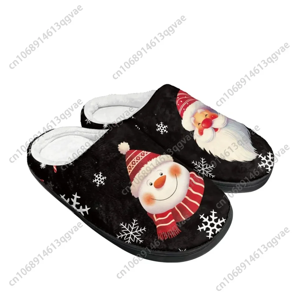 Christmas Santa Claus and Snowman Plush Winter House Slippers - Cozy Fleece-Lined Indoor Shoes