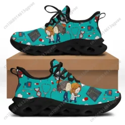 Cute Nurse Cartoon Medical Pattern Lightweight Sneakers for Women - Comfortable Walking Shoes for Healthcare Professionals