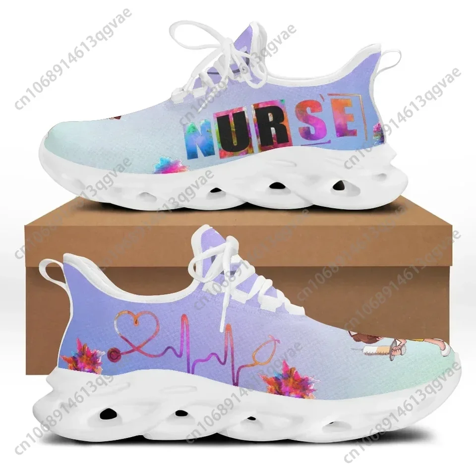 Women's Nurse Themed Walking Sneakers - Lightweight Breathable Shoes with Heartbeat Stethoscope Design