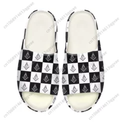 Masonic Square and Compasses Checkerboard Slide Sandals - Black & White
