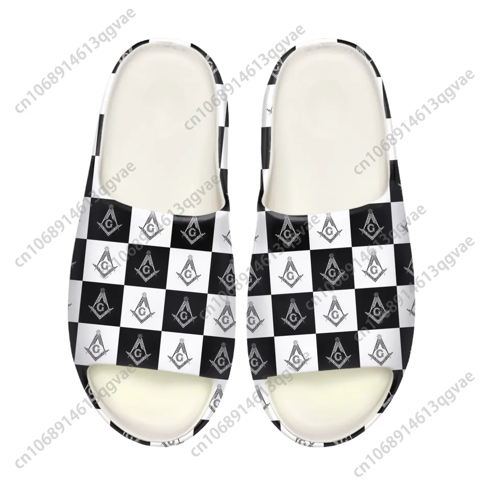 Masonic Square and Compasses Checkerboard Slide Sandals - Black & White