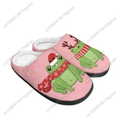 Pink Christmas Frog Plush Slippers - Warm Winter House Shoes