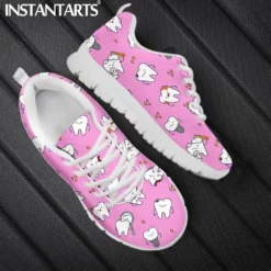 Instantarts Women's Pink Dental Cartoon Tooth Print Lightweight Walking Sneakers