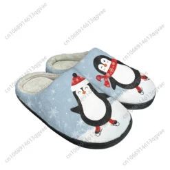 Cute Skating Penguin Winter House Slippers - Fleece Lined Cozy Slip-On Shoes