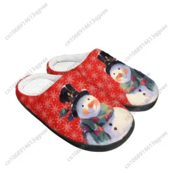 Festive Red Snowman Christmas Slippers with Cozy Plush Lining