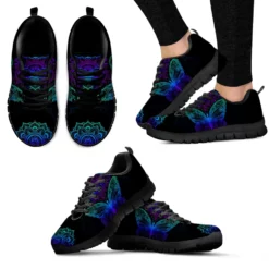 Women's Mandala Butterfly Print Sneakers - Vibrant Blue & Purple Graphic Running Shoes