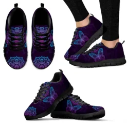 Women's Purple Butterfly and Mandala Print Sneakers - Lightweight Athletic Running Shoes