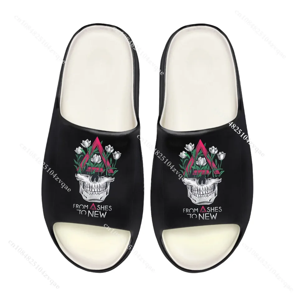 From Ashes to New Skull & Floral Band Merchandise Slides - Black and White