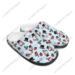 Festive Snowman and Cardinal Print Plush House Slippers - Light Blue Holiday Indoor Shoes