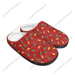 Festive Christmas Light Pattern Red House Slippers - Cozy Fleece-Lined Indoor Slip-Ons