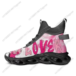 Men's Pink 'LOVER' Graphic High Top Running Shoes - Stylish Wave Sole Sneakers