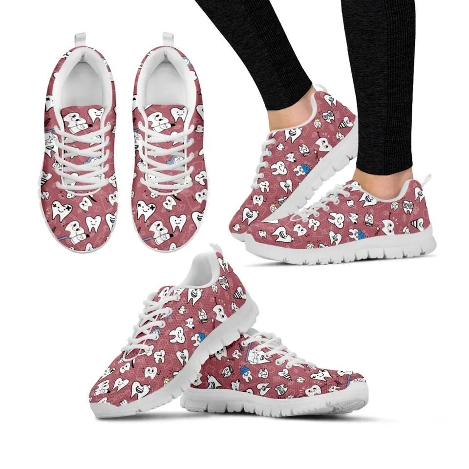Cute Cartoon Teeth Pattern Lightweight Sneakers - Dentist & Dental Hygienist Walking Shoes - Pink