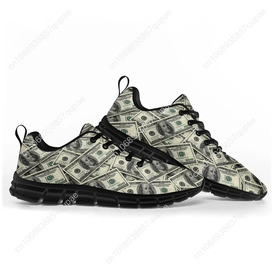 Men's and Women's US Dollar Bill Print Running Shoes - Lightweight Money Pattern Sneakers