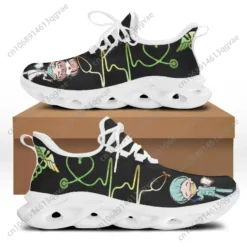 Women's Nurse Medical Themed Sneakers - Lightweight Breathable Walking Shoes with EKG Heartbeat & Cartoon Doctor Design