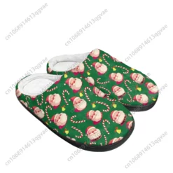 Festive Christmas Santa Claus Print Green House Slippers with Faux Fur Lining