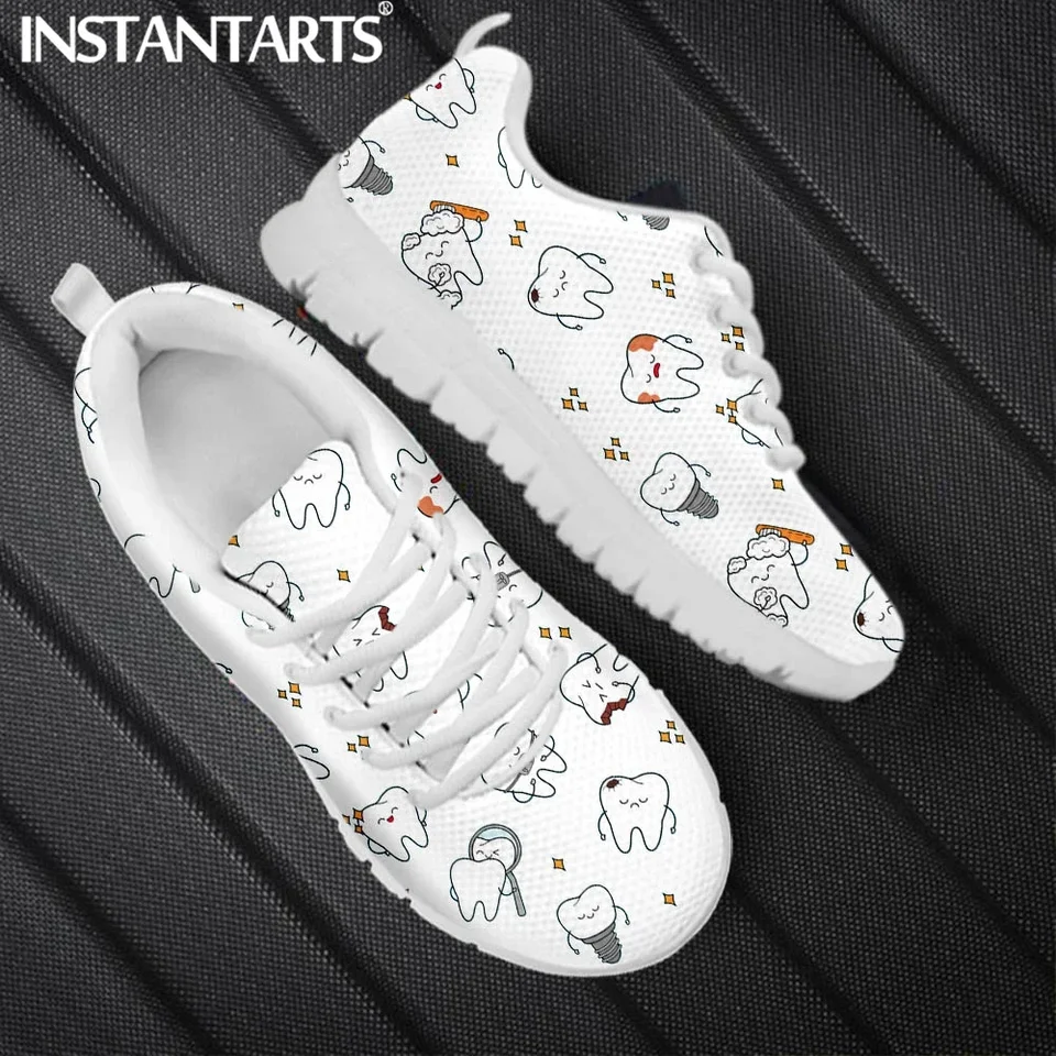 Instantarts Lightweight Walking Sneakers with Cartoon Tooth Print - Dental Theme Shoes for Men & Women