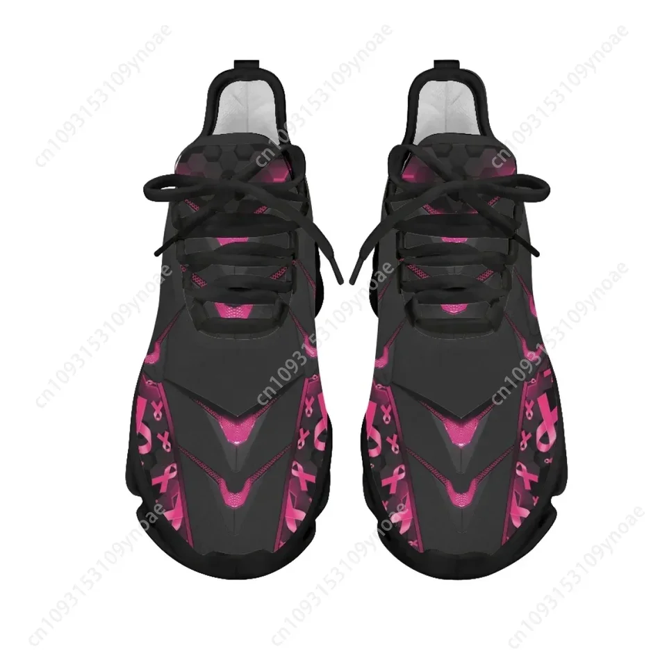 Breast Cancer Awareness Pink Ribbon Athletic Sneakers - Black & Pink Lightweight Running Shoes