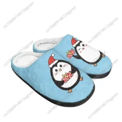 Cute Christmas Penguin Plush Slippers - Light Blue Fuzzy House Shoes