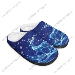 Blue Reindeer Starry Night Indoor Slippers - Cozy Winter House Shoes with Plush Lining