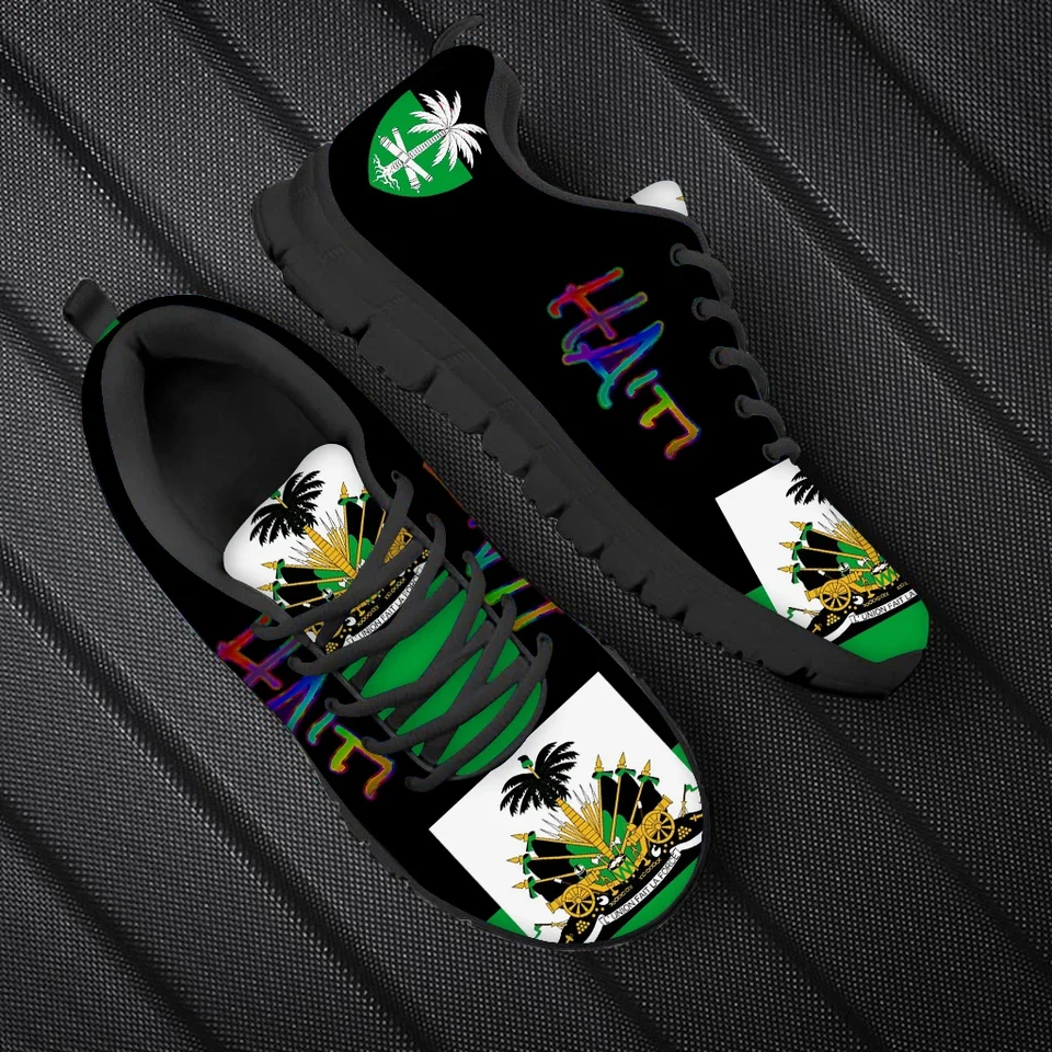 Haiti Flag Pride Sneakers - Lightweight Mesh Running Walking Shoes for Men and Women - Black