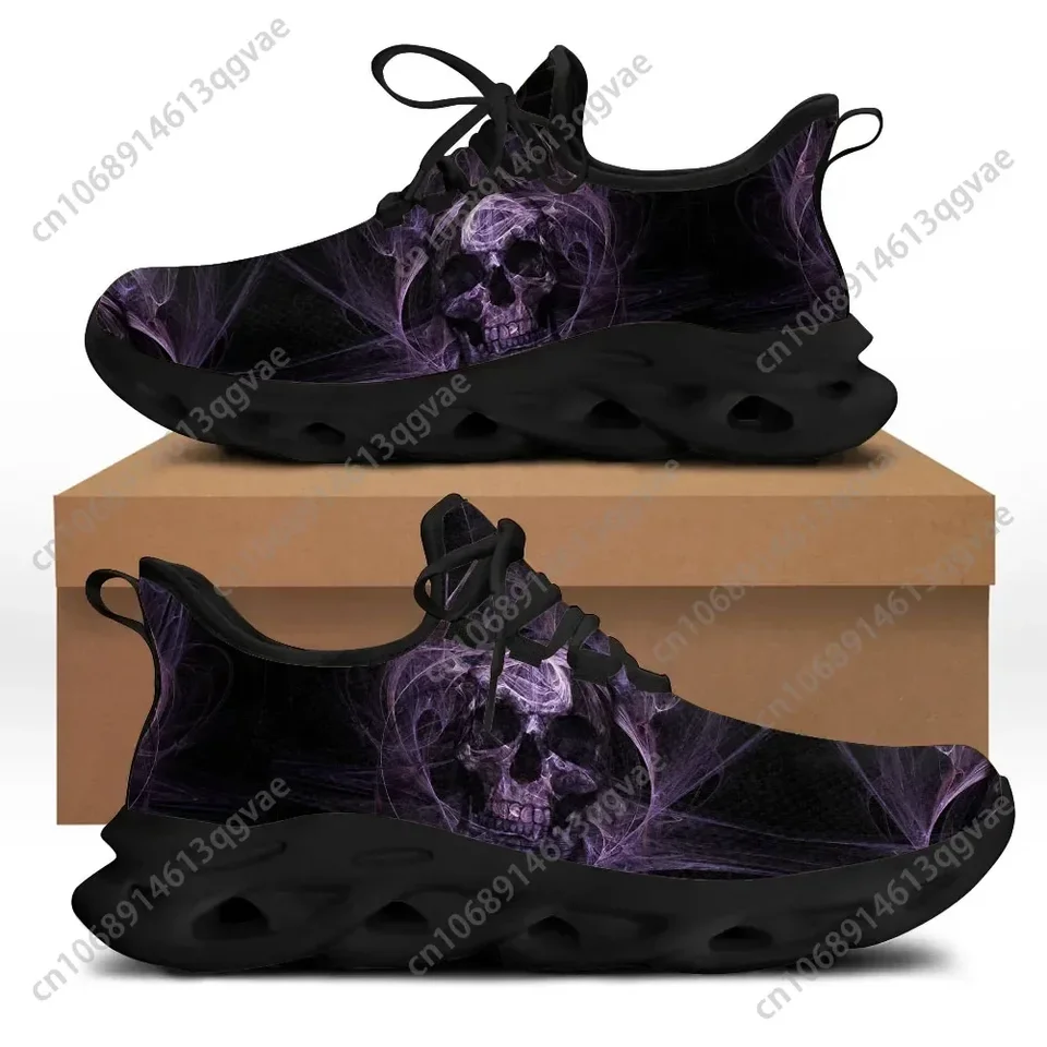 Men's Gothic Purple Smoke Skull Print Sneakers - Lightweight Casual Running Shoes