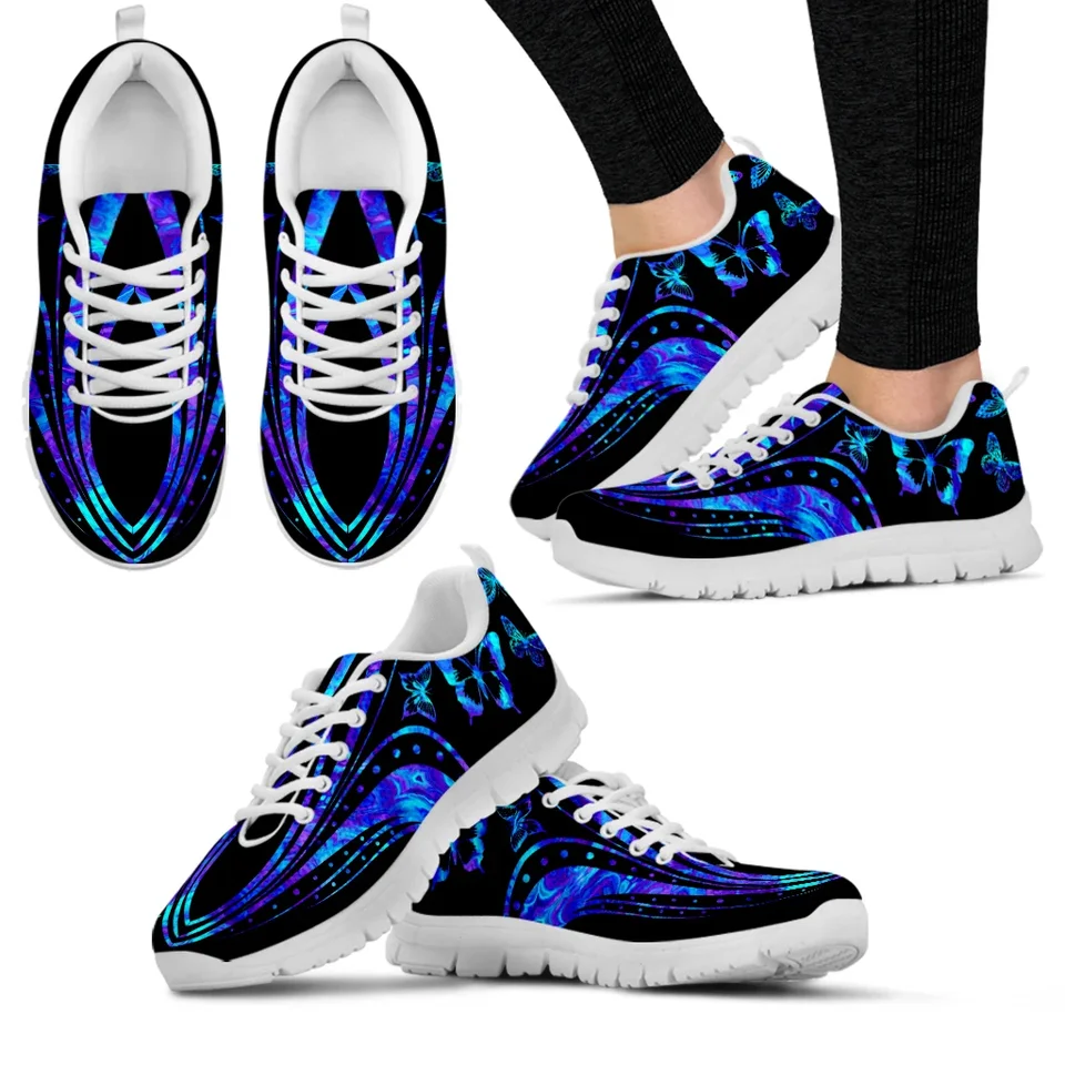 Vibrant Blue and Purple Butterfly Galaxy Print Women's Sneakers - Lightweight Athletic Shoes