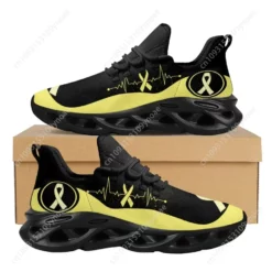 Yellow Ribbon Awareness Heartbeat Sneakers - Black and Yellow Athletic Running Shoes