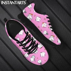INSTANTARTS Women's Pink Cartoon Tooth Pattern Sneakers - Lightweight Breathable Dental Assistant Dentist Running Shoes