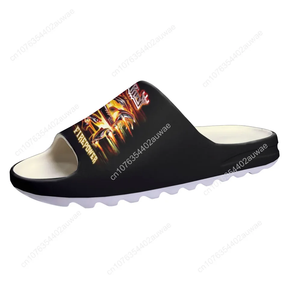 Judas Priest Firepower Heavy Metal Band Graphic Slide Sandals - Black & White