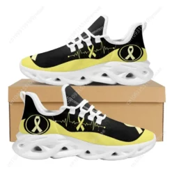 Yellow Ribbon Awareness Heartbeat Sneakers - Lightweight Athletic Walking Shoes for Men and Women