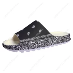 Men's Black and White Bandana Print Slide Sandals - Paisley Pattern Summer Beach Shoes