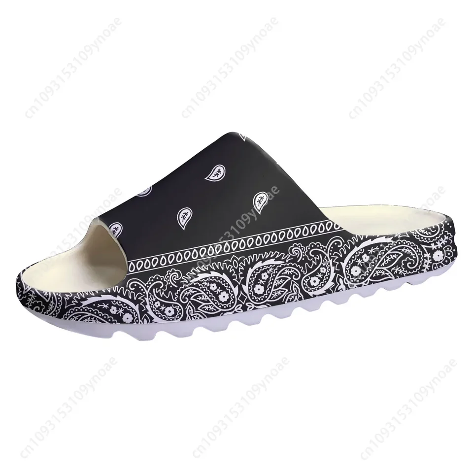 Men's Black and White Bandana Print Slide Sandals - Paisley Pattern Summer Beach Shoes