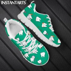 INSTANTARTS Cartoon Dentist Dental Tooth Print Sneakers - Teal Lightweight Breathable Running Shoes