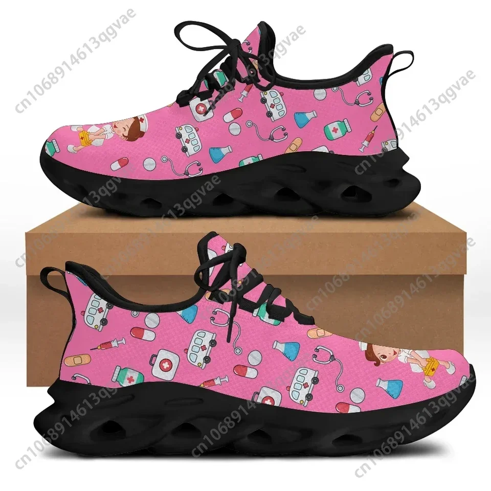 Women's Nurse Theme Running Shoes - Pink Medical Pattern Lightweight Sneakers