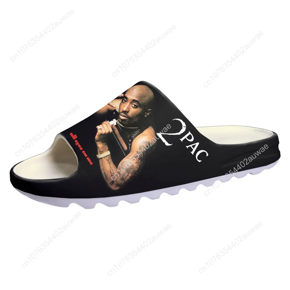 2Pac Tupac Shakur All Eyez On Me Men's Graphic Slide Sandals - Black/White