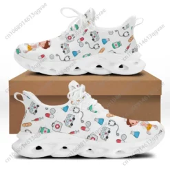 Women's Medical Nurse Print Lightweight Sneakers - White Cartoon Nurse & Hospital Theme Walking Shoes