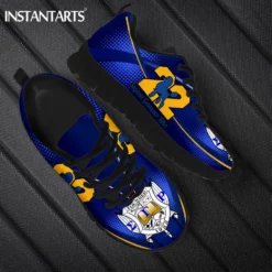 Sigma Gamma Rho Women's Blue and Gold Athletic Sneakers - SGRho Sorority Walking Shoes with Crest and Poodle Design