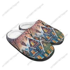 Winter Village Art Print Plush Lined House Slippers - Cozy Indoor Slip-Ons