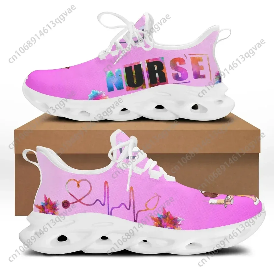 Women's Nurse Themed Pink Lightweight Sneakers - Breathable Medical Professional Walking Shoes