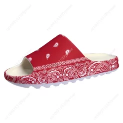Red Paisley Bandana Print Slide Sandals - Unisex Lightweight Summer Beach Slippers