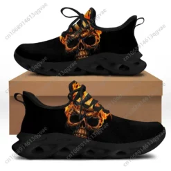 Men's Flaming Skull Graphic Running Shoes - Black Breathable Athletic Sneakers for Walking & Gym