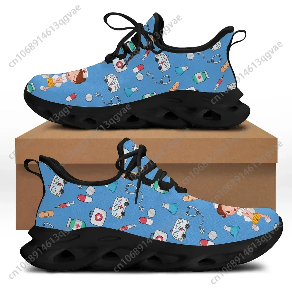 Women's Cartoon Nurse Print Sneakers - Lightweight Breathable Medical Theme Walking Shoes