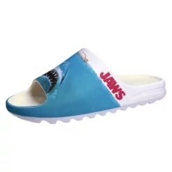 Jaws Movie Poster Graphic Print Slide Sandals - White and Blue