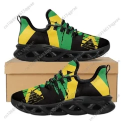 Men's Jamaica Flag Print Breathable Running Shoes - Green, Yellow, and Black Athletic Sneakers