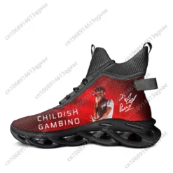 Childish Gambino Signature Edition High-Top Sneakers - Red and Black Graphic Athletic Shoes