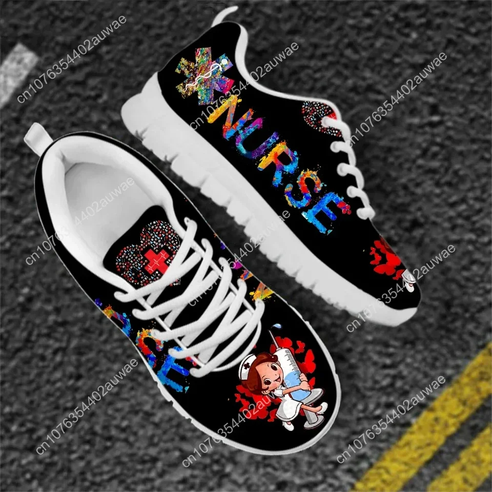Women's Nurse Themed Lightweight Walking Sneakers - Colorful Nursing Profession Design