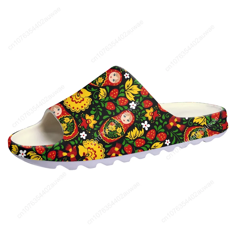 Russian Matryoshka Nesting Doll Pattern Slide Sandals - Folk Art Floral Summer Beach Shoes