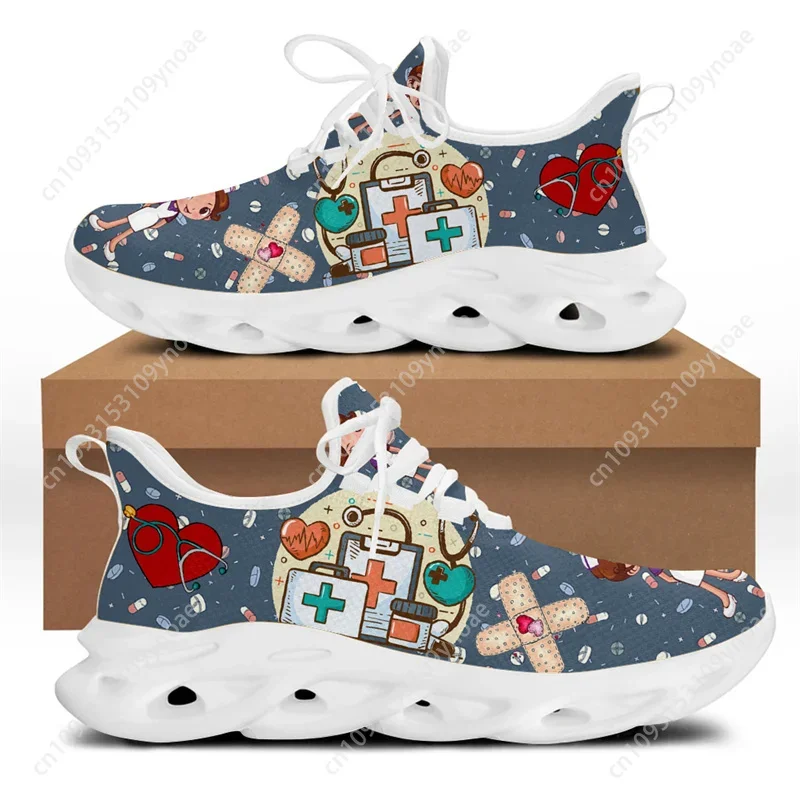 Women's Nurse Theme Lightweight Walking Sneakers - Medical Print Blade Sole Shoes